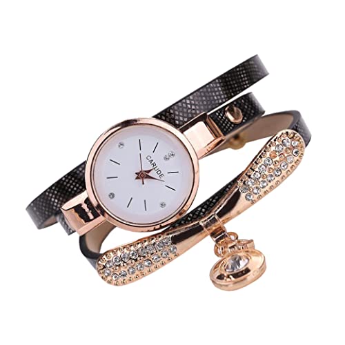 IzzDynno Frauen Mode Runde Armbanduhr Analoge Quarzuhr mit ultradünnen Metallarmband Kreative Perlen Anhängeruhren mit Strassbraun (mit Knopfzelle) Cover