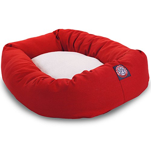 Image of Majestic Pet 24 Inch Poly-Cotton Sherpa Calming Dog Bed Washable - Cozy Soft Round Dog Bed with Spine for Head Support - Fluffy Donut Dog Bed 24x19x7 (inch) - Round Pet Bed Small - Red