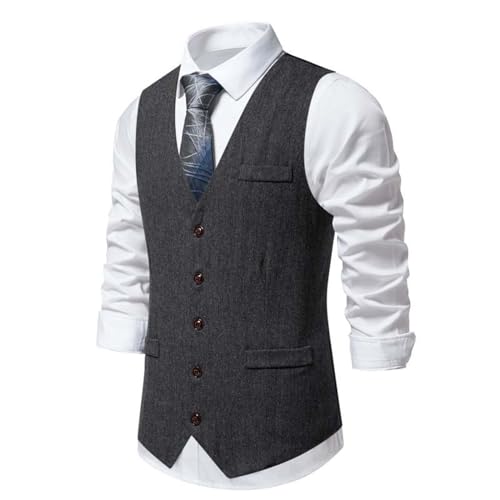 Men's Suit Vests Lightweight Vintage Work Formal Tuxedo Business Casual Vest Retro Tweed Button Wedding Dress Vests