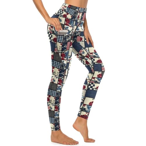 Legging vintage à carreaux rose femme pantalon de yoga taille haute avec poches