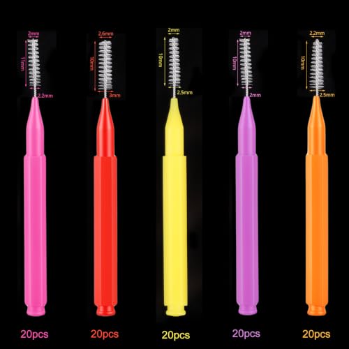 Image of 100 Pcs Interdental Brushes, 5 Sizes Braces Flossers for Cleaner Braces Brush Soft Dental Brushes Toothpicks Dental Floss Picks Dental for Braces Oral Cleaning(5 Colors)