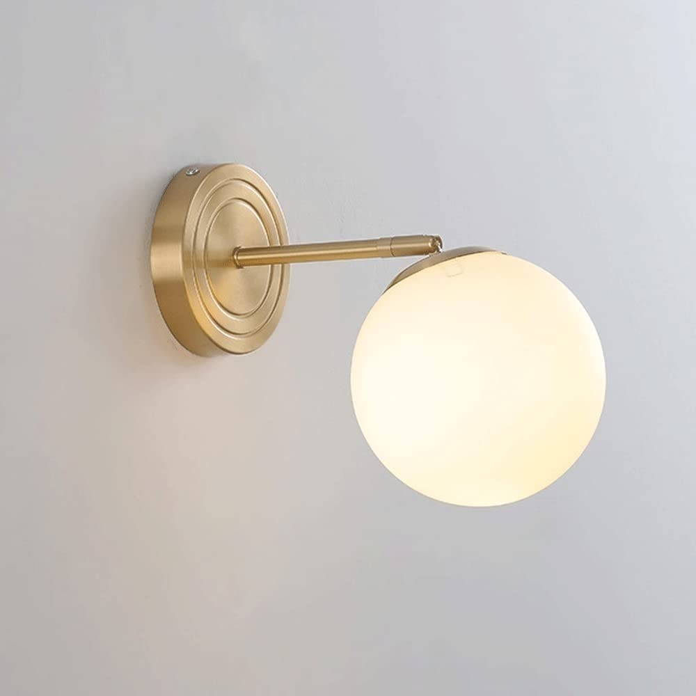 HPTHLY Wall Lamp Glass Globe Wall Light E27 Indoor Lighting 1-Light Milky White Shade Wall Sconce Brass Hardwired Wall Lighting Fixture, For Bedroom Dining R