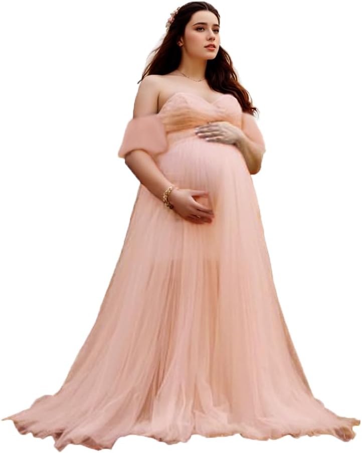 Maternity Photography Props Floral Lace Dress Fancy Pregnancy Gown for Baby Shower Photo Shoot