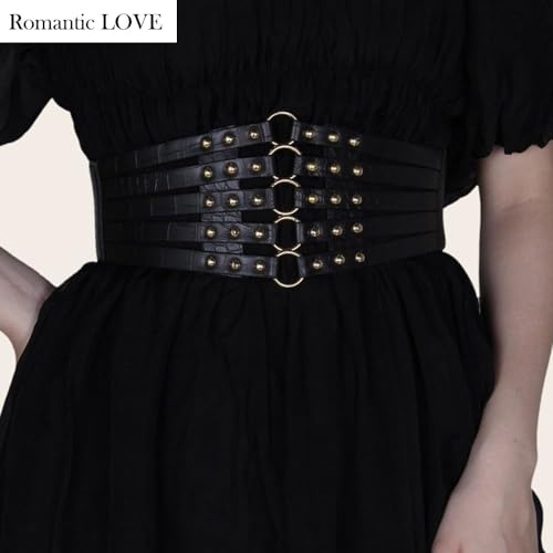 Romantic LOVE Women's Waistband Lace-up Cinch Belt Tied Corset Elastic Rivet Waist Belt Halloween Costume3