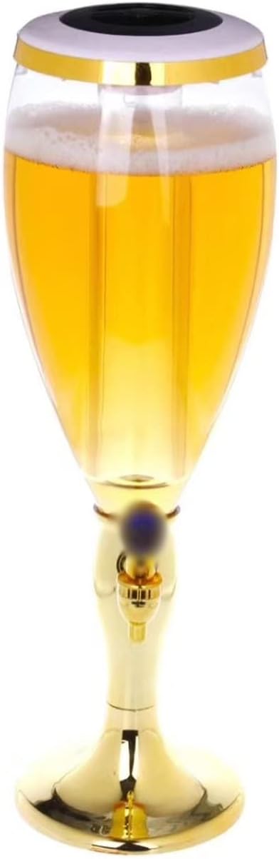 Beer tower Plastic Beer Tower Dispenser with Spout Commercial Beverage Dispenser with LED Lights and Icicles 3L Beer Dispenser Beer Tower Dispenser(Color:Brass)