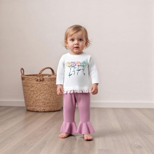 MERSARIPHY Toddler Baby Girl Outfits Cute 3D Flower Long Sleeve Sweatshirt Tops Pants Set 2Pcs Floral Fall Winter Clothes3