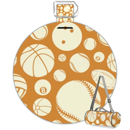 Shimoshe Cartoon Baseball Picnic Outdoor Blanket Foldable Waterproof Sandproof Beach Blanket Portable Water-Resistant Round Picnic Mat for Travel Camping Park Lawn