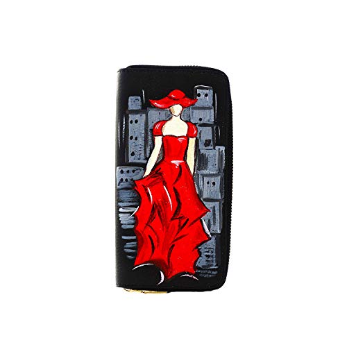Portefeuille femme cuir véritable avec fermeture à glissière lampo et porte-cartes