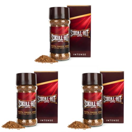 Image of SSKULLHIT Freeze Dried Instant Coffee Granules 100g | Premium Strong Blend Instant Coffee | Makes 50 Cups | 100% Pure | Rich Aroma | Premium Cafe Style Hot Or Cold Coffee At Home (Pack of 3)