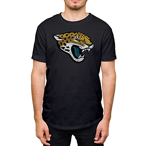 Hybrid Sports NFL - Jacksonville Jaguars Distressed Team Logo - Mens and Womens Short Sleeve T-Shirt - Size Medium - Jacksonville Jaguars - Black