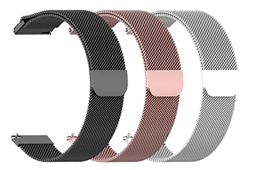 Image of AONES 20mm Pack of 3 Magnetic Loop Watch Strap Compatible for Compaq Q Watch Balance Metal Chain SmartWatch Band