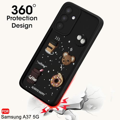 Image of TheGiftKart Back Cover Case for Samsung Galaxy A37 5G | Cute Fun Cartoon 3D Bear Coffee Case | Full Camera Protection | Shockproof Back Cover Case for Samsung Galaxy A37 5G (Silicone, Black)