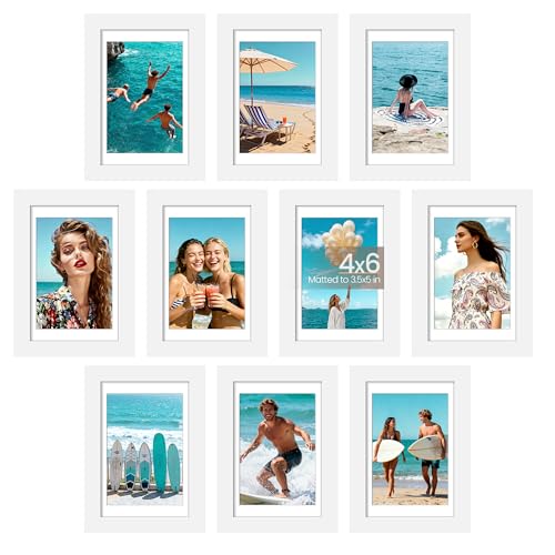 Image of upsimples 4x6 Picture Frame Set of 10, Display Pictures 3.5x5 with Mat or 4x6 Without, Multi Photo Frames Collage for Wall or Tabletop Display, White