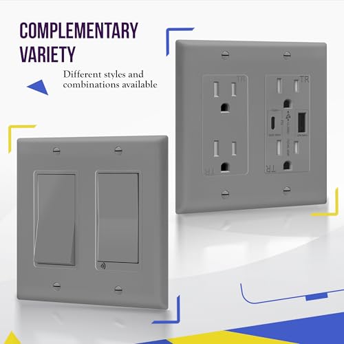 Image of ENERLITES 2-Gang Gray Decorator Light Switch Outlet Wall Plate Cover