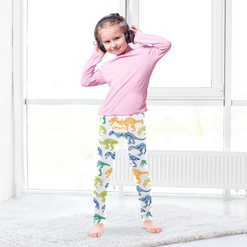 Wusikd Dinosaurs Skeletons Girls' Leggings Toddler Doodles Blue Green Orange Yellow Kids Yoga Pants Dance Active Tights 4T4