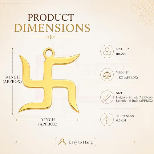 Image of Vastu Brass Swastik Door Sign for All Vastu Problems | Weight-1kg Approx | Prosperity & Success for Vastu Dosh & Nazar Dosh | Size-9 inch Approx |