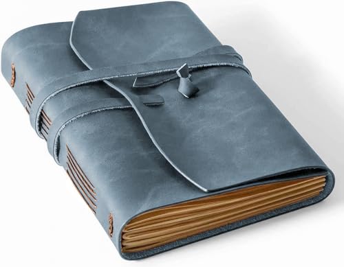 Image of RILIHO Leather Journal Notebook, A5 Size Diary 6x8.1 Inch, Genuine Leather Journals for Writing, Vintage Style Personalized Journal, Gifts for Men and Women, Artists, Travelers, Navy Blue