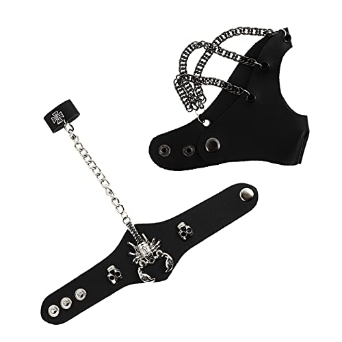Lurrose Vintage Gothic Leather Scorpion Finger Adjustable Ring Steampunk Skull Head Charm Hand Chain Harness Slave Bracelets Bangle