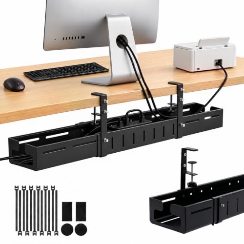 Under-Desk-Cable-Management-Tray-Expandable-252-386-InchBlack Under Desk Cable Management Tray, Expandable 25.2-38.6 Inch,Black - Image 1