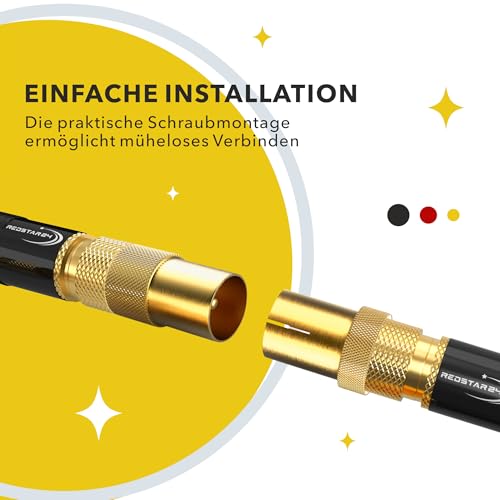RedStar24 SAT Adapter Vergoldet - F-Kupplung auf Koax-Stecker & Buchse IEC, SAT zu Antennenkabel-Umwandler, Hochwertiges 2er Adapter-Set für F-Kupplung und Koax-Anschlüsse, Ideal für TV und Receiver – Bild 7