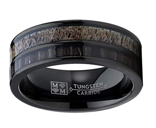 Metal Masters Co. Men's Tungsten Ring Wedding Band Real Deer Antler, Koa Wood Inlay, Outdoor Hunting3