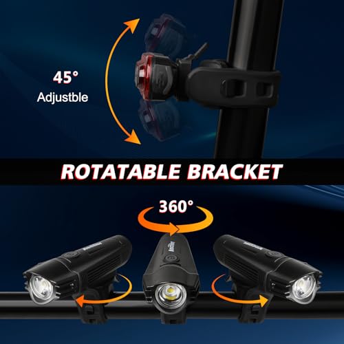Ascher Ultra Bright USB Rechargeable Bike Light Set, Powerful Bicycle Front Headlight photo 9