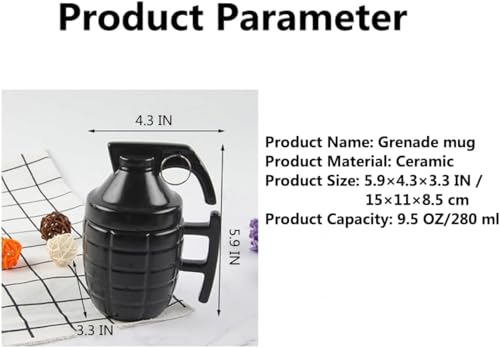 Hyzone Creative Ceramic Grenade Mug With Lid - Military-style Embossed Daily Water and Coffee Cup (Green)