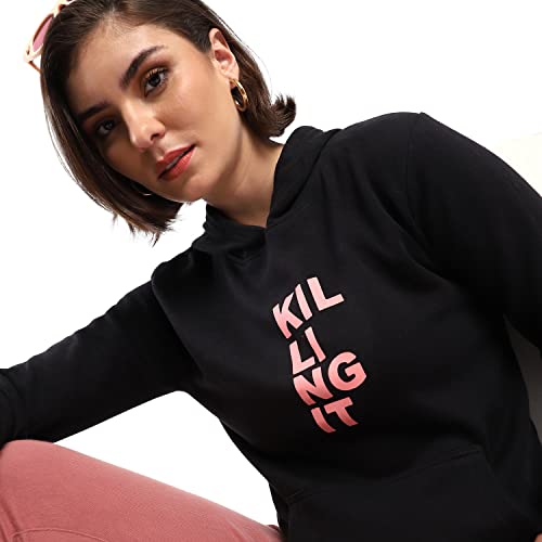 Image of PINACOLADA Women's Cotton Solid Printed Sweatshirt with Hoodie, Regular Fit for Casual Wear Full Sleeve Sweatshirt Crafted with Comfort Fit and High-Performance for Everyday Wear