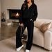 leHengME Jogginganzug Damen Sweatshirt Stehkragen Reißverschluss Trainingsanzug Damen Zweiteiler Elastischer Bund Taschen Freizeitanzug Hausanzug Locker Weich Bequem Langarm Weite Hose (Schwarz, L)