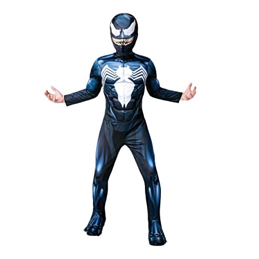 Rubies Disfraz Venom Deluxe para niños, Jumpsuit con pecho musculoso, cubrebotas y Máscara de tela. Oficial de Marvel, para Carnaval, Navidad, Halloween y cumpleaños