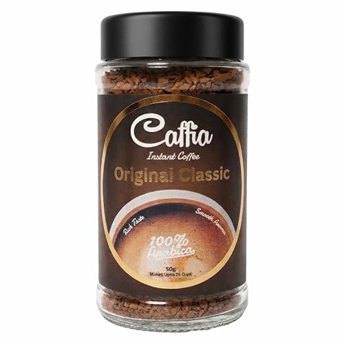 Image of CAFFIA Original Classic 100% Arabica Instant Coffee | Freeze Dried Coffee Powder - 50g | Make Cafe Style Hot or Cold Coffee, Black Coffee, Cappuccino, Latte at Home | Rich & Smooth Taste