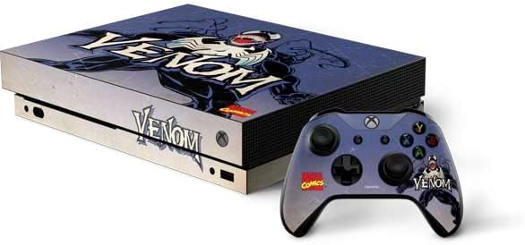 Skinit Decal Gaming Skin Compatible with Xbox One X Bundle - Officially Licensed Marvel Venom Symbiote Design