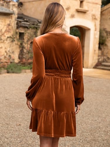 Simplee Womens Velvet Dress 2025 Fall Cocktail Long Sleeve Empire V Neck Wedding Guest Holiday Mini Dresses with Pockets4