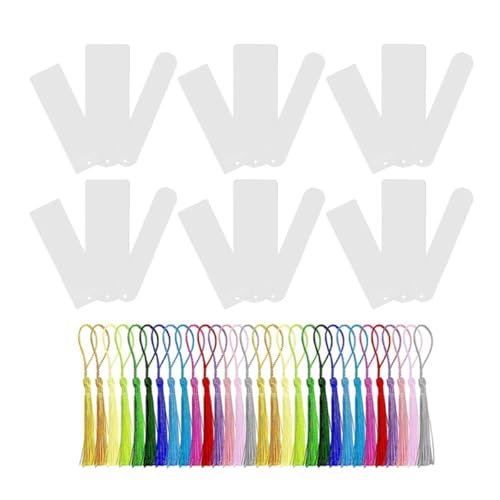 Marque-Pages Vierges en Acrylique transparents avec pompons lot de 60 pour loisirs créatifs DIY