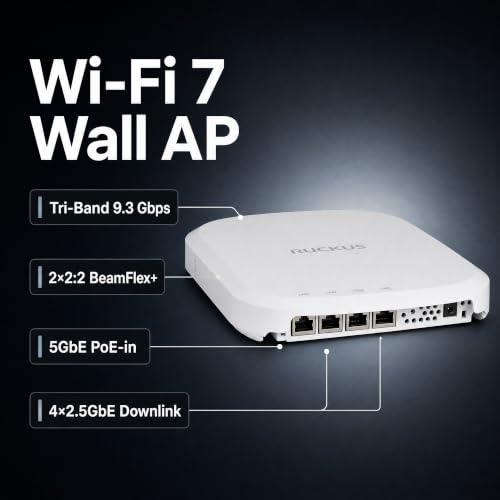Image of Ruckus H670 Wi-Fi 7 Wall-Plate Access Point - Tri-Band 9.3 Gbps, 2x2:2 BeamFlex+ Antennas, 768 Devices, 1x 5GbE PoE Uplink + 4x 2.5GbE Ports - Ruckus One, SmartZone, Unleashed (901-H670-US00)