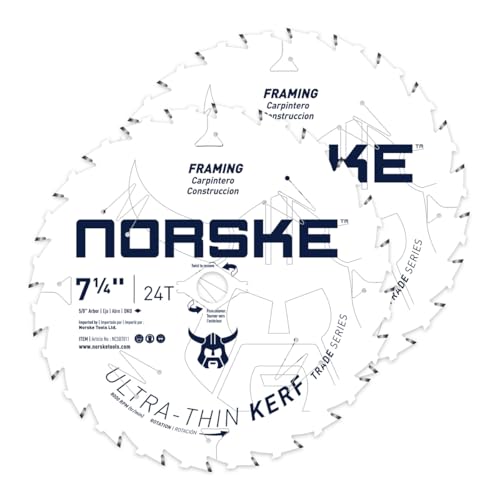 Norske Tools Thin Kerf Ultra Fast Ripping & Crosscutting Saw Blade 7-1/4" x 24T with 5/8" Bore & DKO for Lumber, Press Treated Wood, Plywood and Oriented Strand Board (Twin Pack)