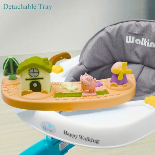 Image of Little Olive Baby Walker for Kids | Adjustable Height Baby Walking Support with Interactive Activity Toy Tray, Comfortable Padded Seat & Smooth Multi-Directional Wheels | Walker for Baby Boys & Girls - Green