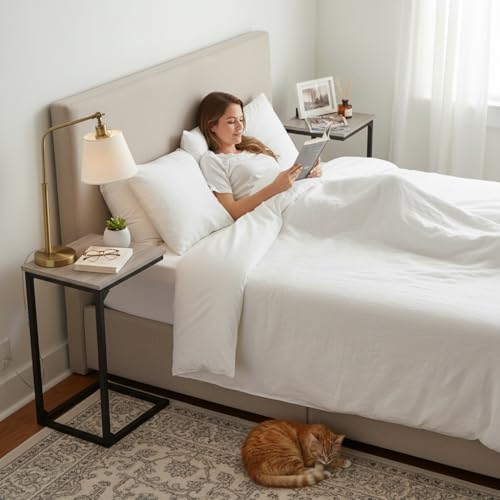 AMHANCIBLE C-Shaped Side Table, Bedside Table, End Table for Small Spaces, Sofa Side Table, Coffee Table with Metal Frame for Living Room, Bedroom, Gray UHET02CGY-1 - Image 7