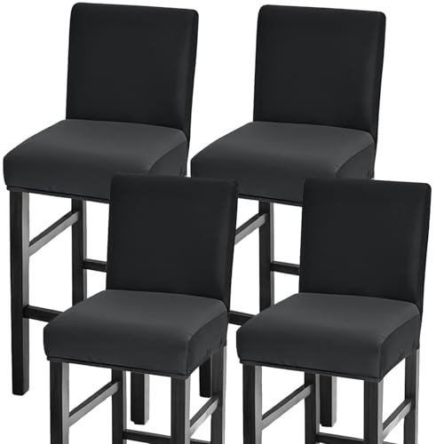 Image of Bar Stool Covers Counter Chair Slipcovers Set of 4,Dark Grey | Stretch Barstool Seat Covers,Washable Removable Pub Tall Stool Slipcover,Bar Chair Cover for Kitchen Dining Room Cafe