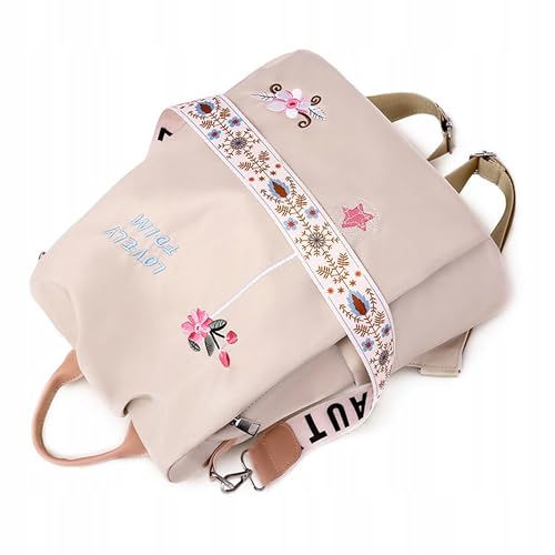 Little Angel Damen Rucksack mit Stickerei – 2-in-1 Rucksack & Handtasche mit Blumenmotiv – Umhängetasche multifunktional für Alltag, Reisen, Uni, Schule – Wasserabweisend, leicht, modisch (Beige)