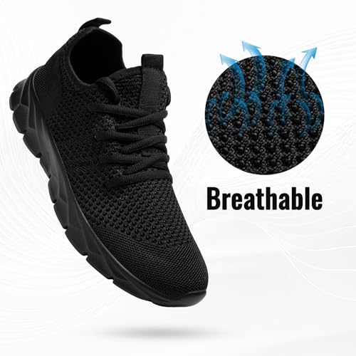 Image of Men Running Shoes Tennis Walking Slip On Fashion Sneakers Black Size 9.5 | for Gym Lightweight Breathable Mesh Sport Shoes
