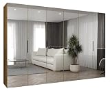 ABIKSMEBLE - Armario Marbella 3 con Espejo - Altura 202cm, Anchura 300 cm, Profundidad 52 cm - Cuerpo Roble Artesano, Tirador Negro - Mueble de Almacenaje Moderno para Salón
