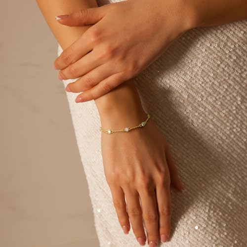 Gold Bracelets for Women 14K Gold Bracelets for Women Cubic Zirconia Bracelet for Womens Stack Minimalist yet Elegant Design with Spaced Cubic Zirconia Womens Chain Bracelet2
