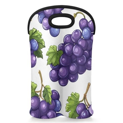 GzLeyigou 2 Bottles Grapes Wine Bag Sleeve Totes Neoprene Protective Wine Carrier Bag for Wine,Water, Champagne, Beer, Baby Bottles,Gift 14.5 x 10 Inches