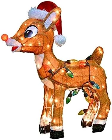 Rudolph the Red Nosed Reindeer - Pre-Lit 3D - Yard Art Decoration,Brown,Green,White,1005483