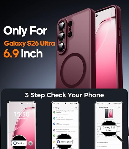 Opkiegrn für Samsung Galaxy S26 Ultra 5G Hülle mit 2 Stück Panzer Schutz Glas Folie, Kompatibel mit MagSafe, Stoßfest Kratzfest Transluzente Matt Handyhülle für Samsung Galaxy S26 Ultra - Weinrot