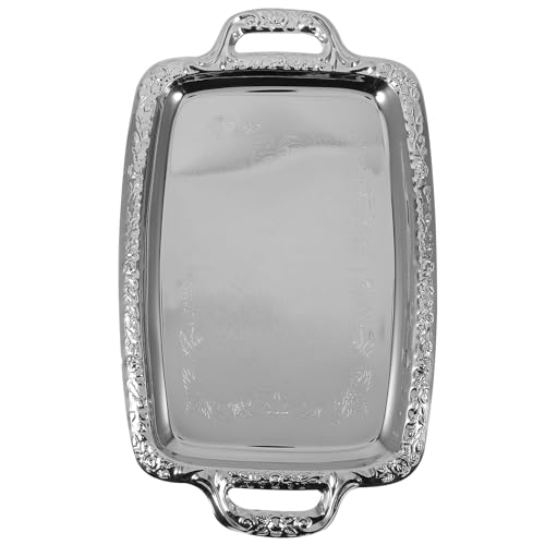 NULYLU Bandeja Metálica Estilo Vintage Retro para Servir Alimentos de Metal Plata, Bandeja Grande Contenedor de Alimentos Funcional y Elegante para