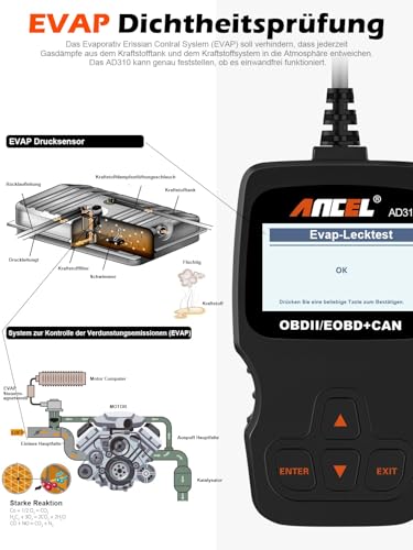 ANCEL AD310 OBD2 Diagnosegerät Auto, Auslesegerät Auto OBD-II Diagnosewerkzeuge Motor Fehlercodeleser, OBD2 KFZ Diagnosegerät für Alle Fahrzeuge seit 1996 & Newer (Schwarz)