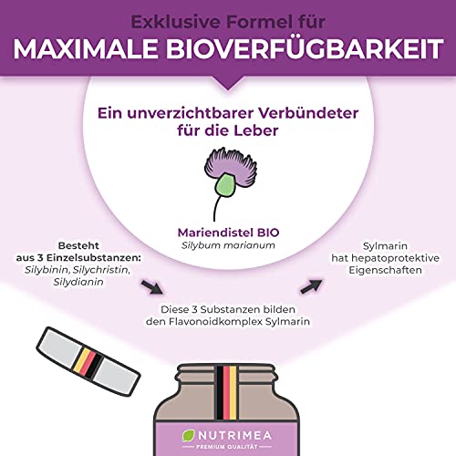 Mariendistel Bio Hochdosiert 900mg - 120 Kapseln - Reines Extrakt - Für die Leber - Silymarin - Vegan - Ohne Zusätze - Nutrimea - Premium Qualität