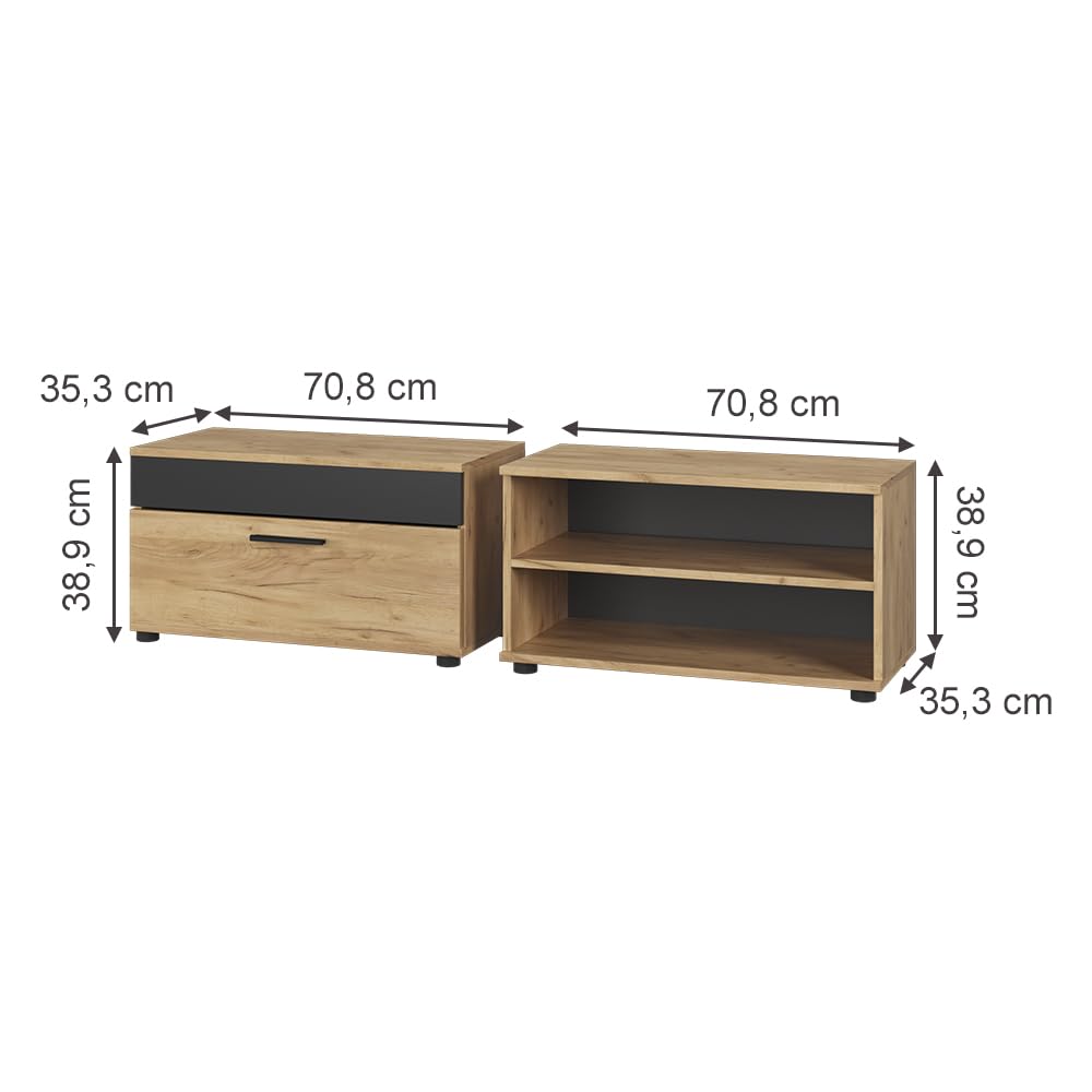 Vicco Mobili da soggiorno Berno, Rovere dorato/antracite, 2 parti, per la conservazione di dispositivi multimediali e accessori per la casa